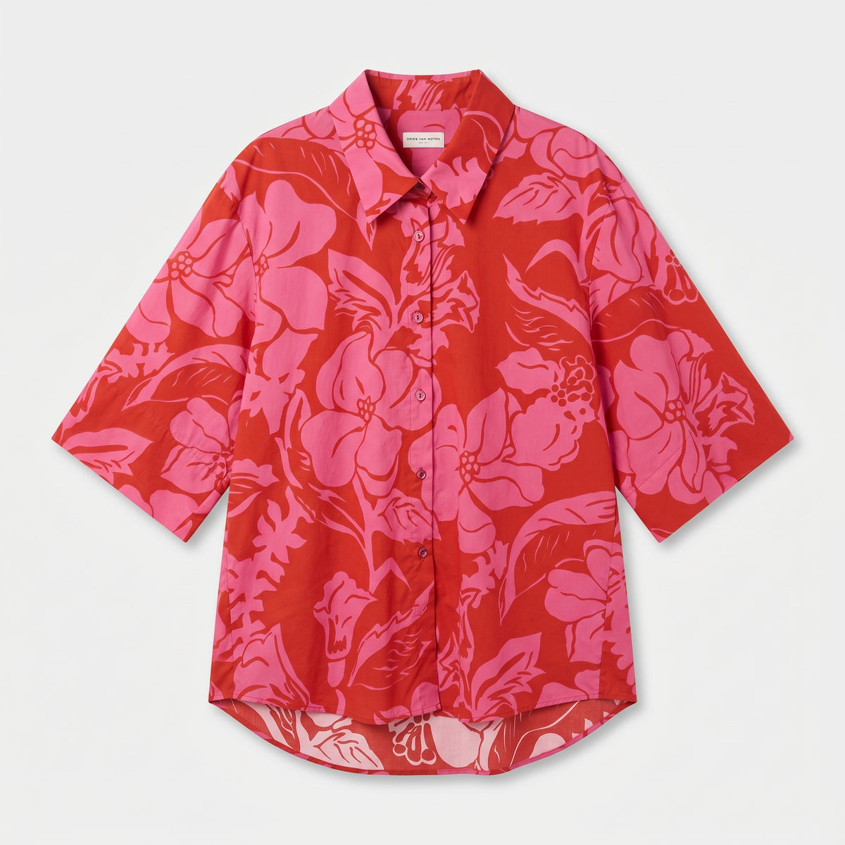 DRIES VAN NOTEN Fuchsia Floral Short Sleeve Shirt