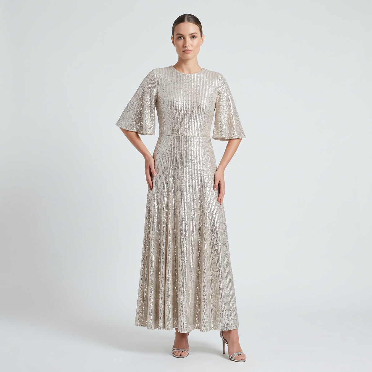 Silver Sequin Midi Dress