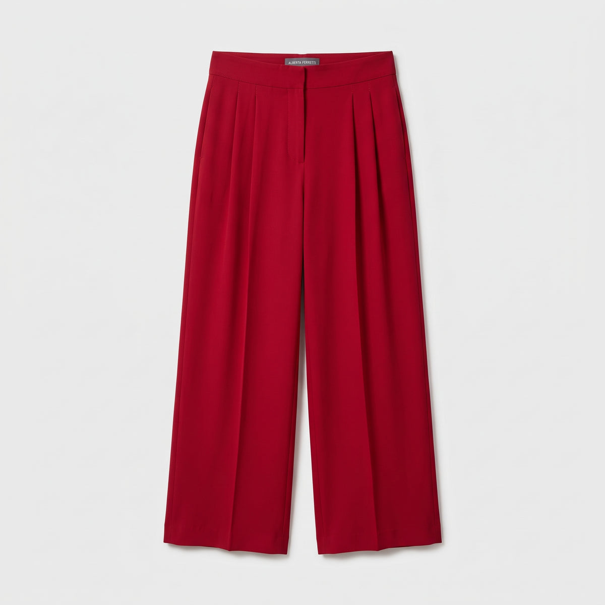 Red Wide-Leg Pleated Trousers