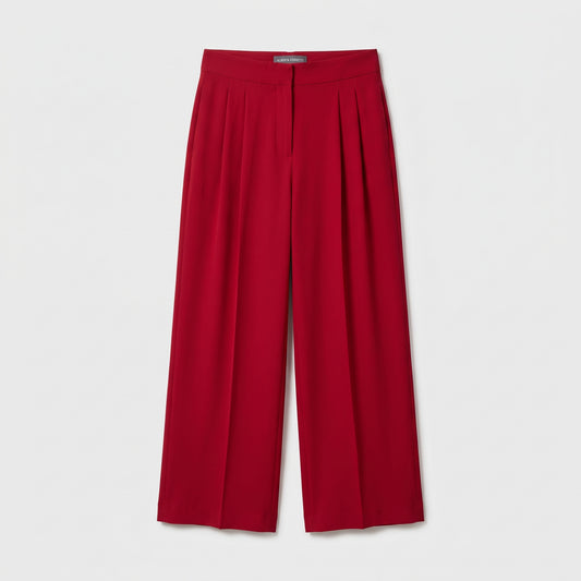 Red Wide-Leg Pleated Trousers
