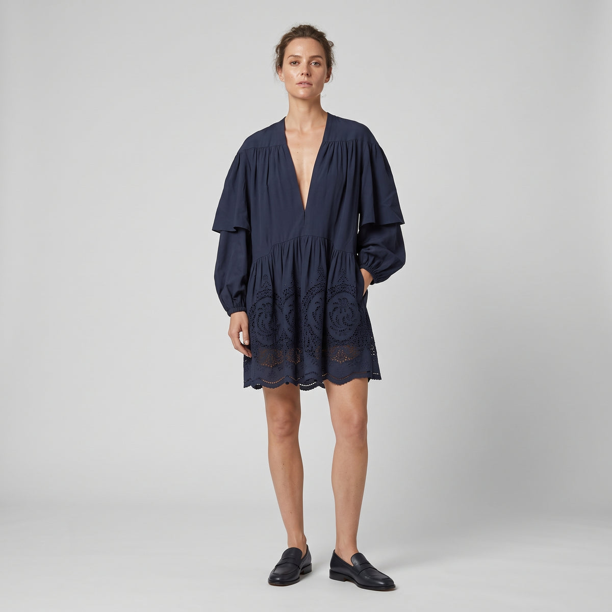 STELLA MCCARTNEY Navy Broderie Anglaise V-Neck Tunic - view 3
