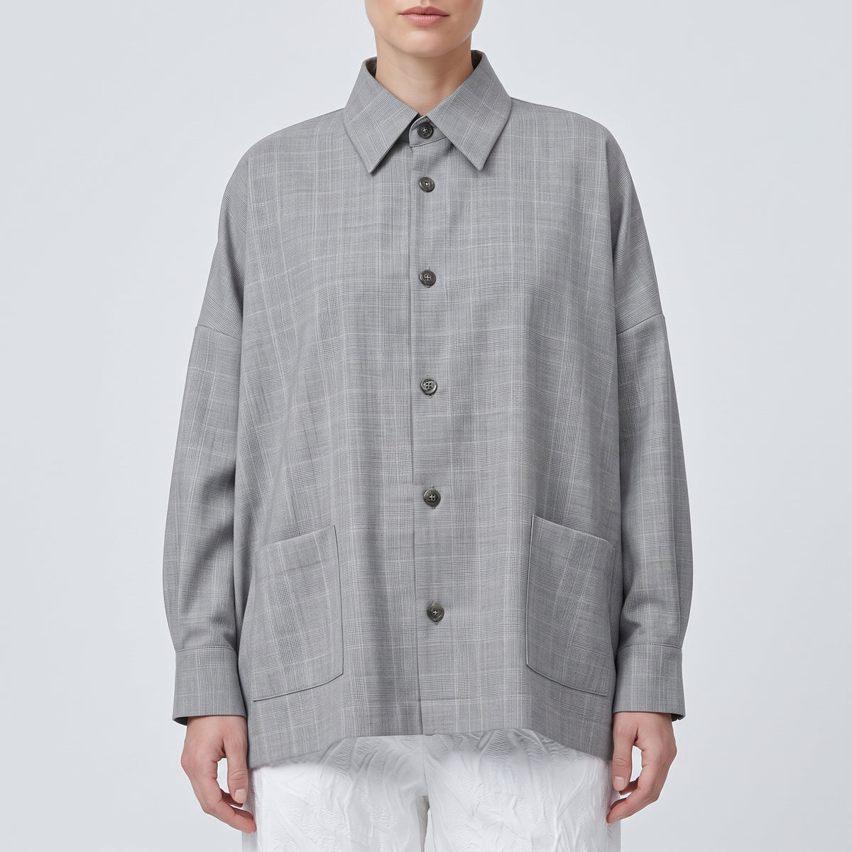 Grey Plaid Oversized Shirt Jacket