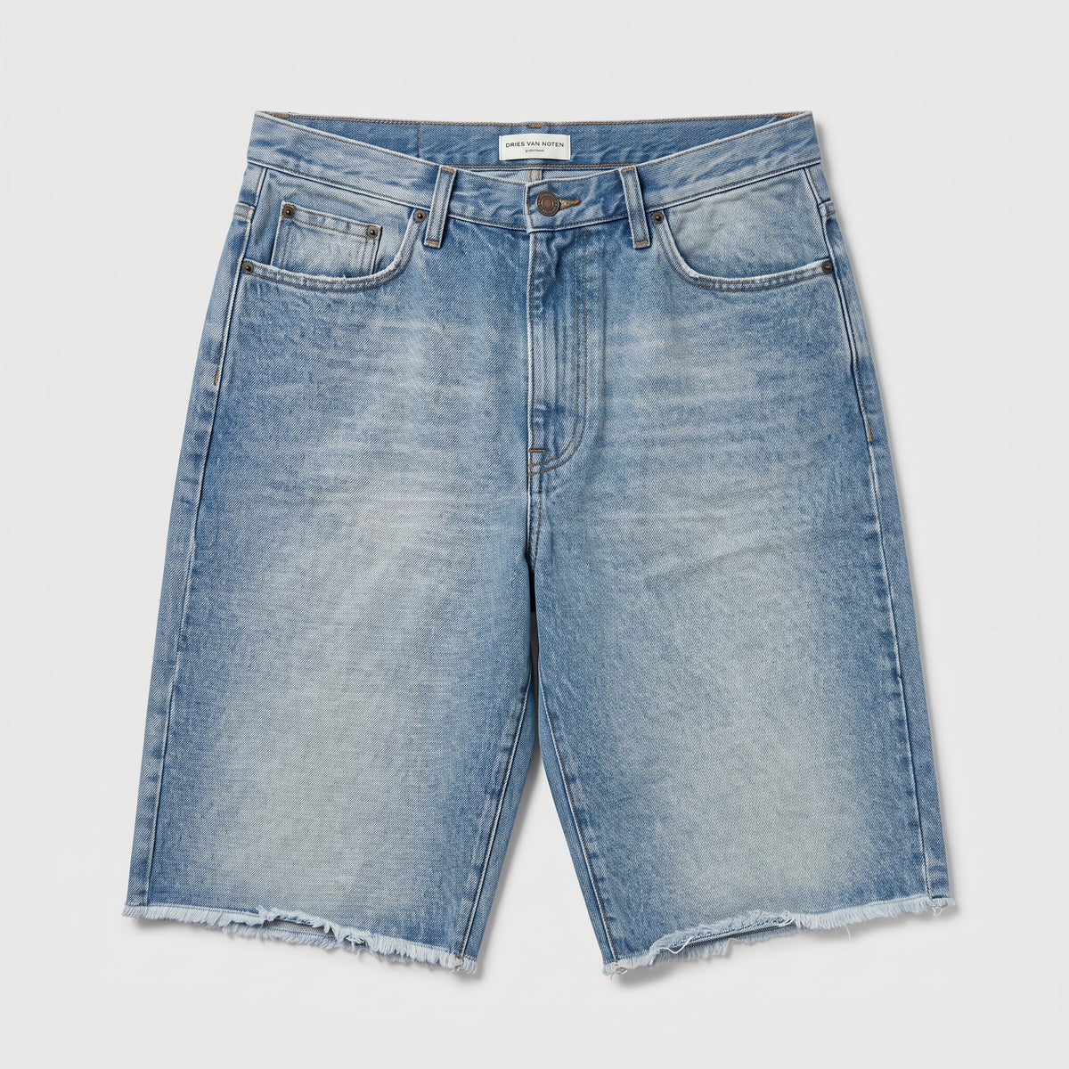 DRIES VAN NOTEN Light Wash Denim Raw-Hem Shorts