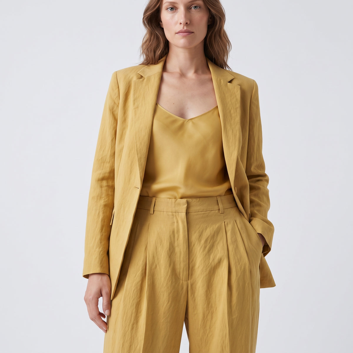 Gold Pleated High-Waisted Trousers