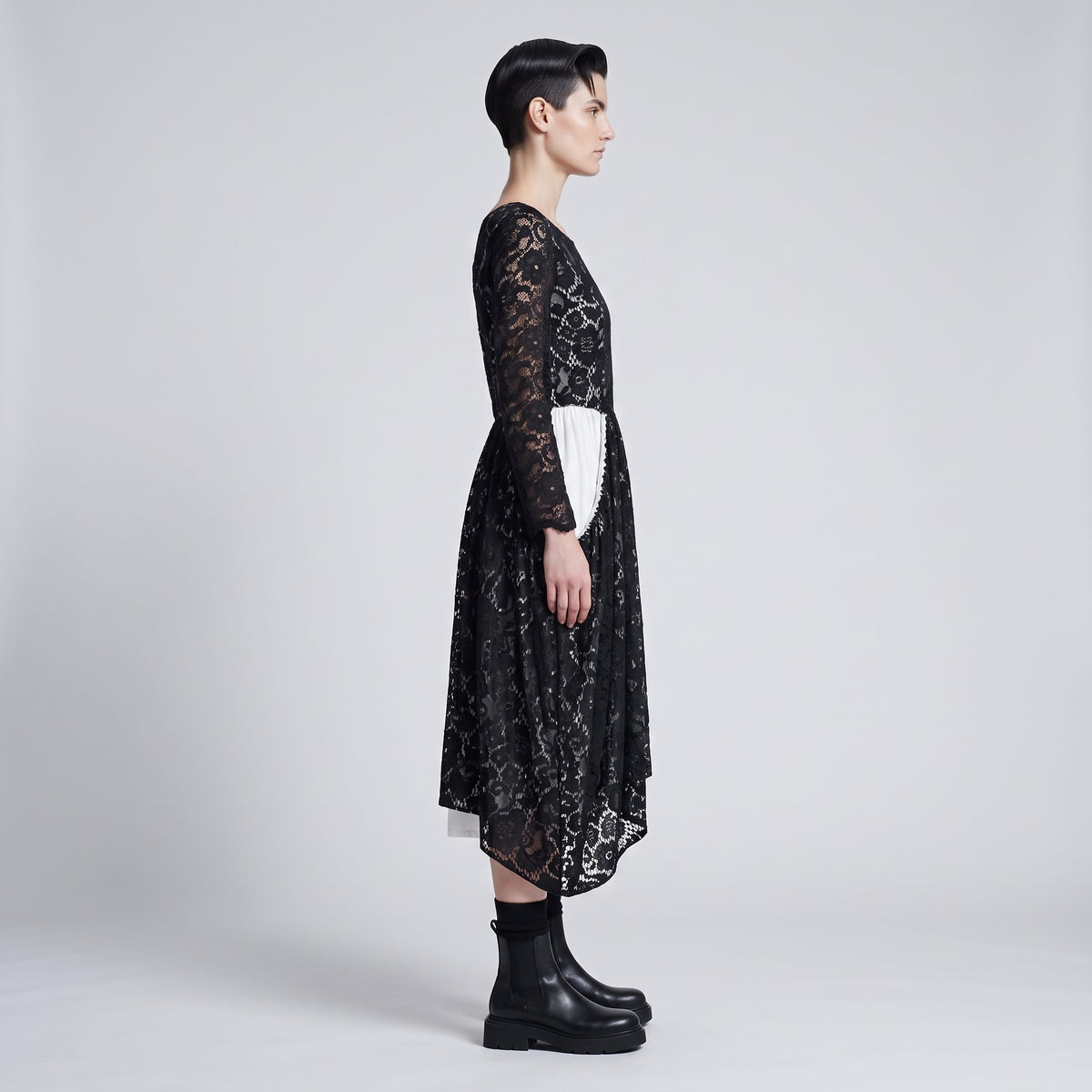 COMME DES GARCONS Asymmetric Lace Contrast Dress - view 4