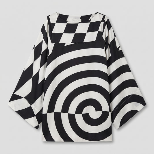 Monochrome Graphic Wide Sleeve Top
