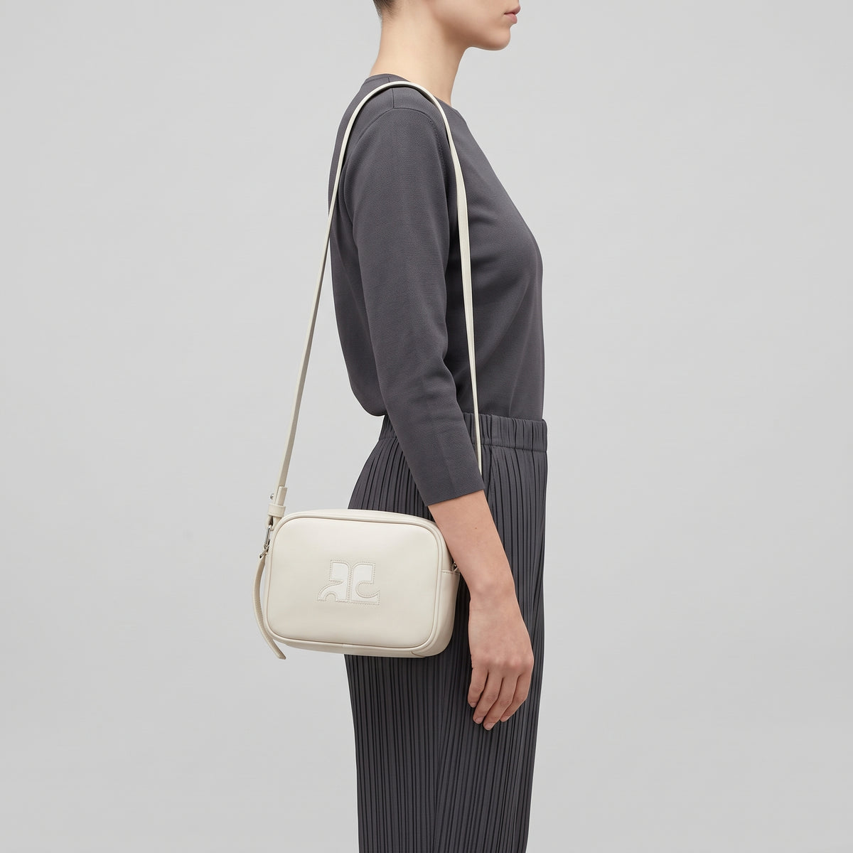 COURREGES Mastic Grey Leather Camera Bag - view 3