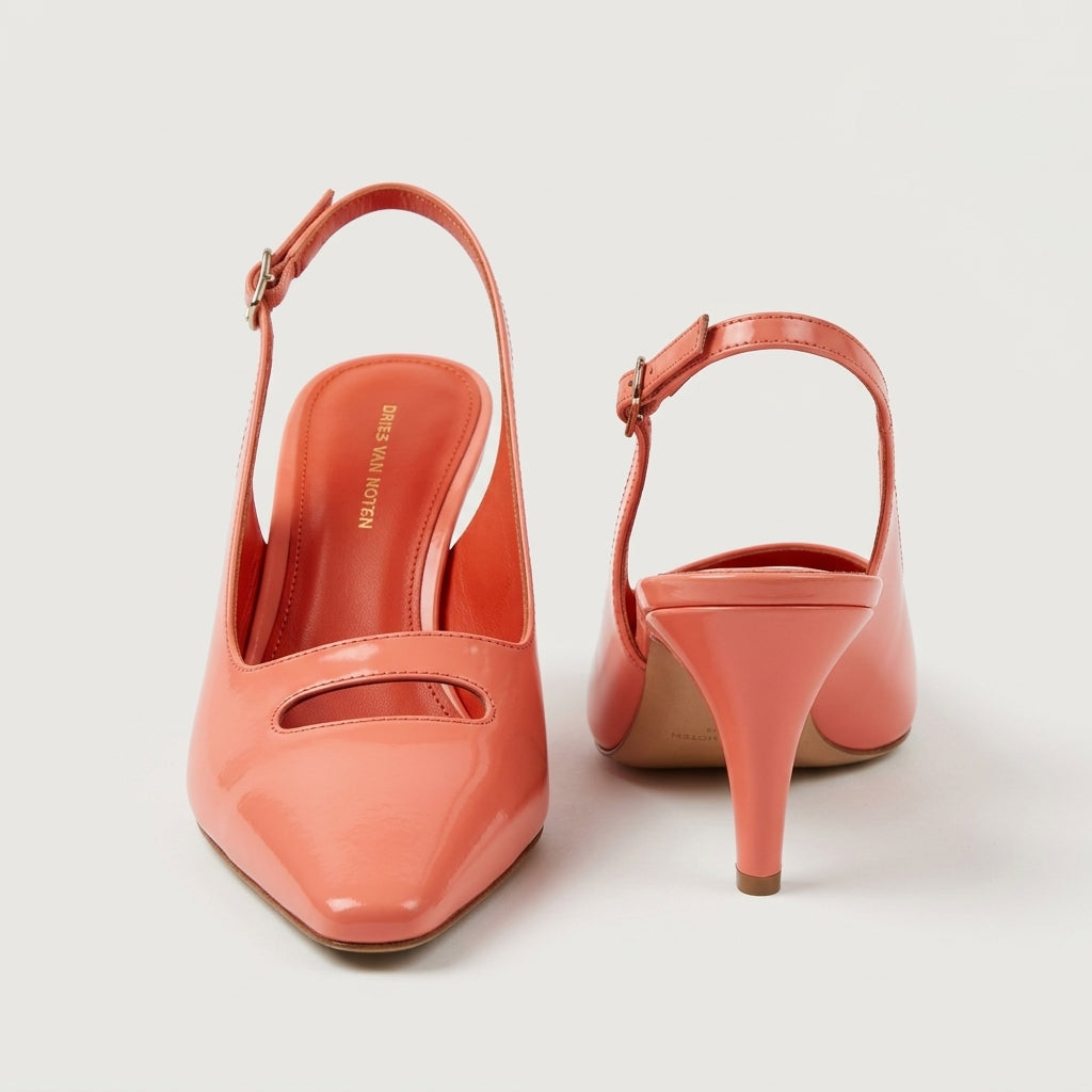 Patent Salmon Cutout Slingback Heels