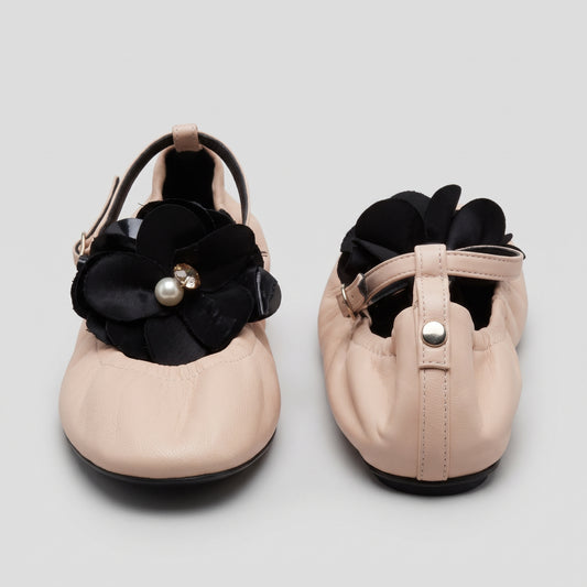 Floral Accent Pink Ballerina Flats