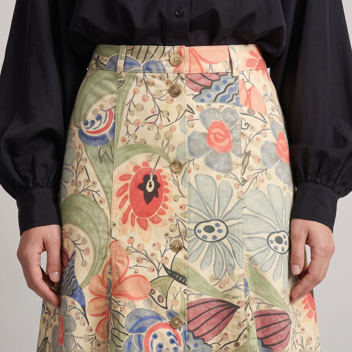 Coral Floral Button-Front Skirt
