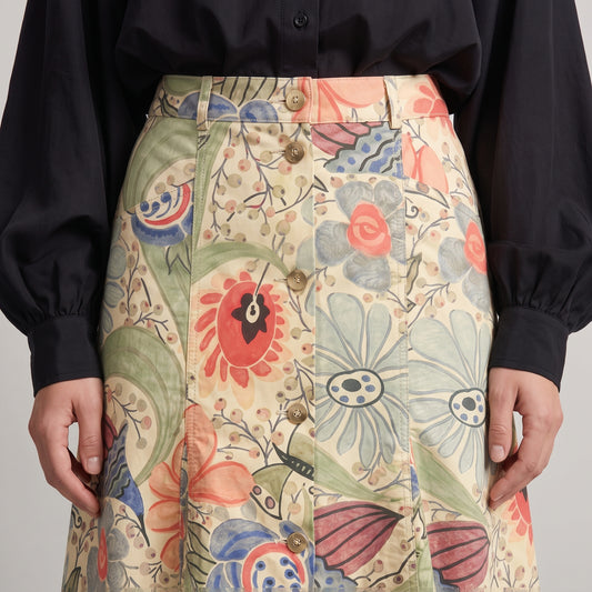 Coral Floral Button-Front Skirt