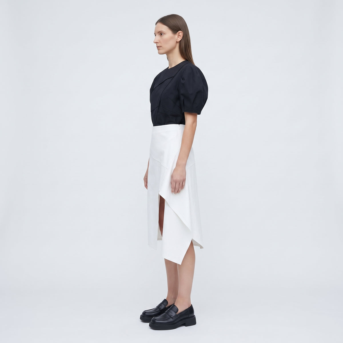 PLAN C Asymmetric Off-White Midi Skirt - view 3