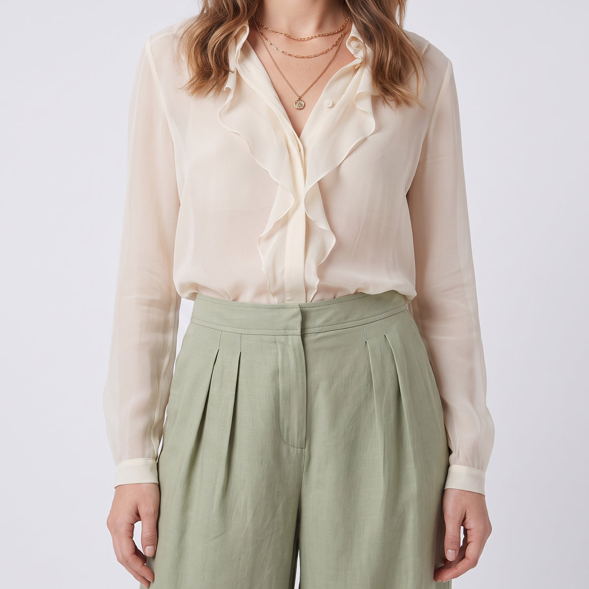 ALBERTA FERRETTI Pleated Wide Leg Sage Trousers - view 2