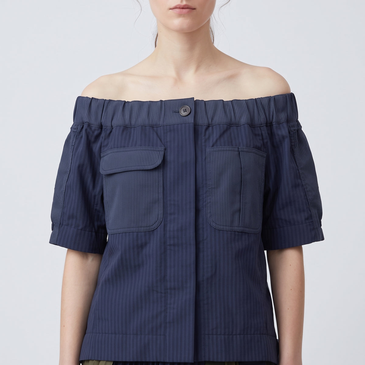 SACAI Pinstripe Off-The-Shoulder Utility Top - view 2