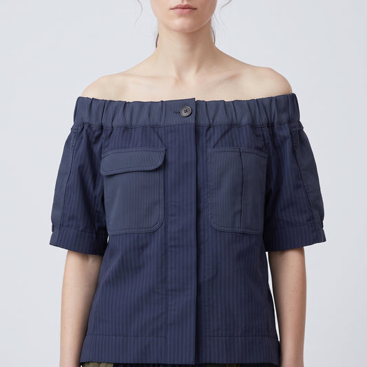 SACAI Pinstripe Off-The-Shoulder Utility Top - view 2