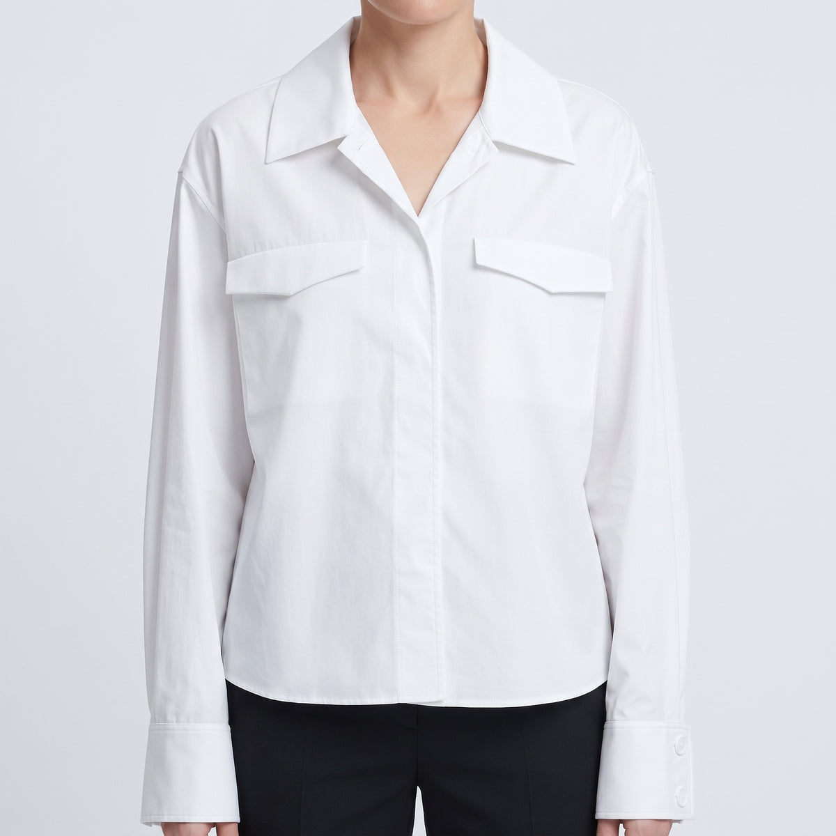 White Cotton Utility Pocket Shirt