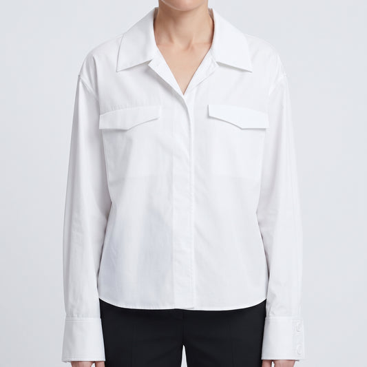 White Cotton Utility Pocket Shirt