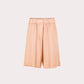 High-Waisted Pleated Culotte Shorts in Peach Silk