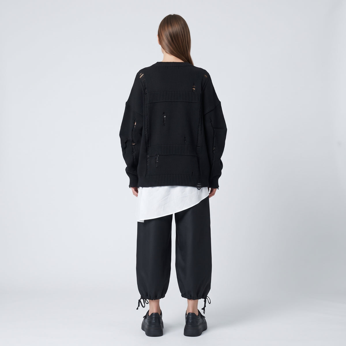 Black Adjustable Hem Wide Trousers