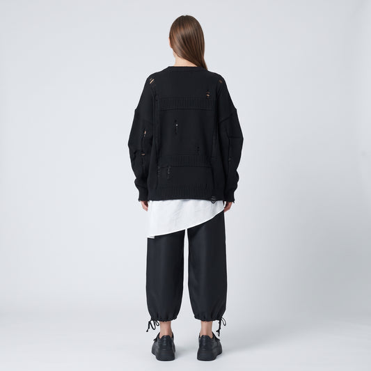 Black Adjustable Hem Wide Trousers