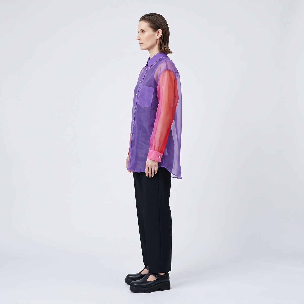 COMME DES GARCONS Sheer Colorblock Button-Up Shirt - view 4