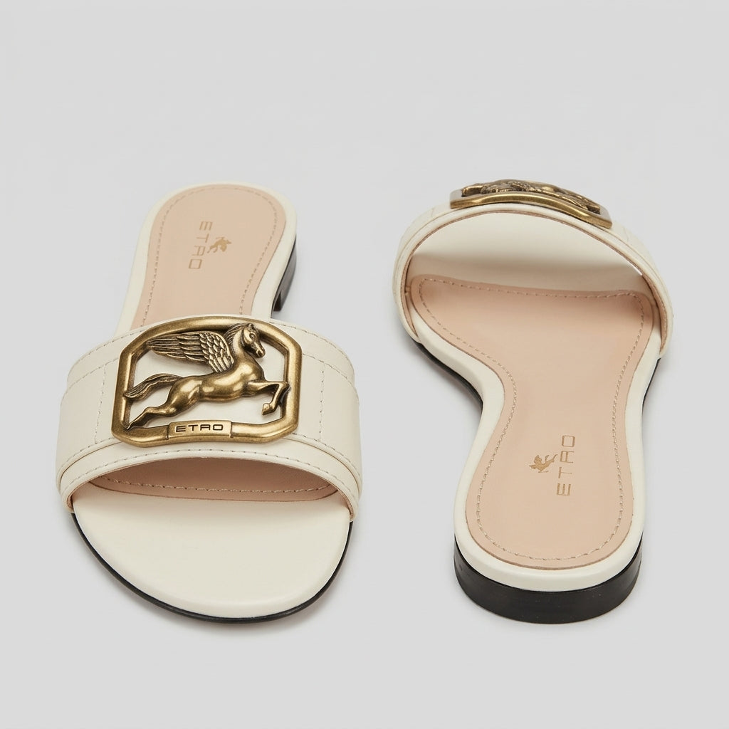 Pegasus Emblem Leather Slide Sandals