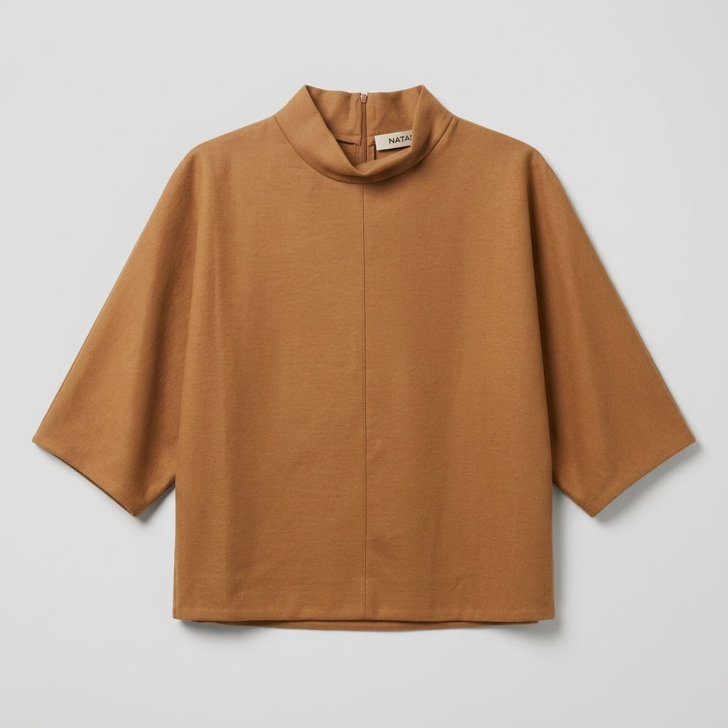 NATAN Elegant Camel Funnel Neck Top