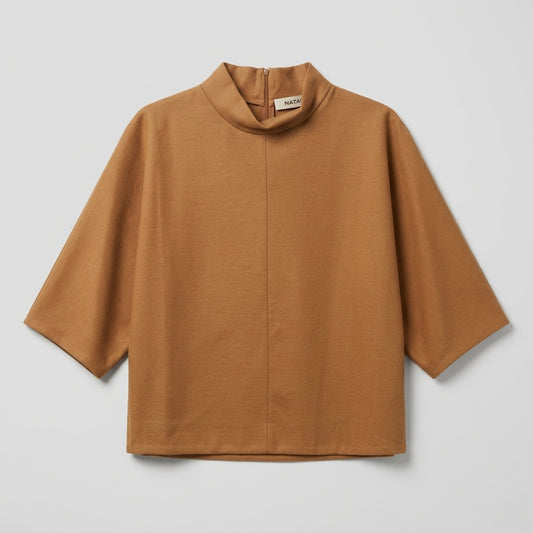 NATAN Elegant Camel Funnel Neck Top