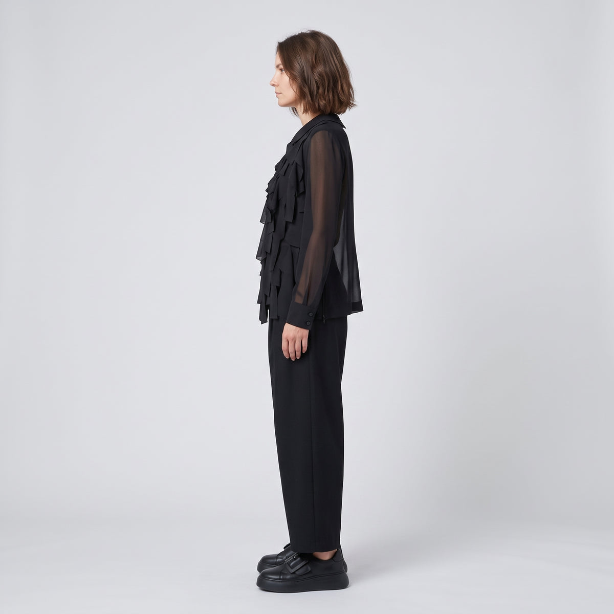 Sheer Cascading Ribbon Blouse