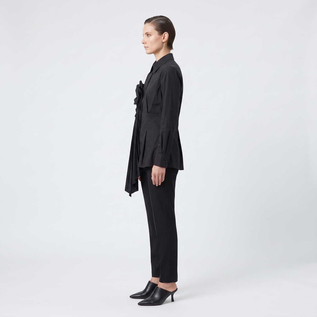 ALBERTA FERRETTI Pleated Architectural Black Cotton Shirt - view 4