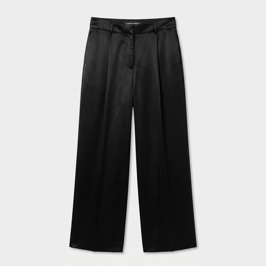 Satin High-Waisted Wide-Leg Trousers