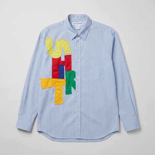 CDG SHIRT Striped Patchwork Graphic Cotton Shirt