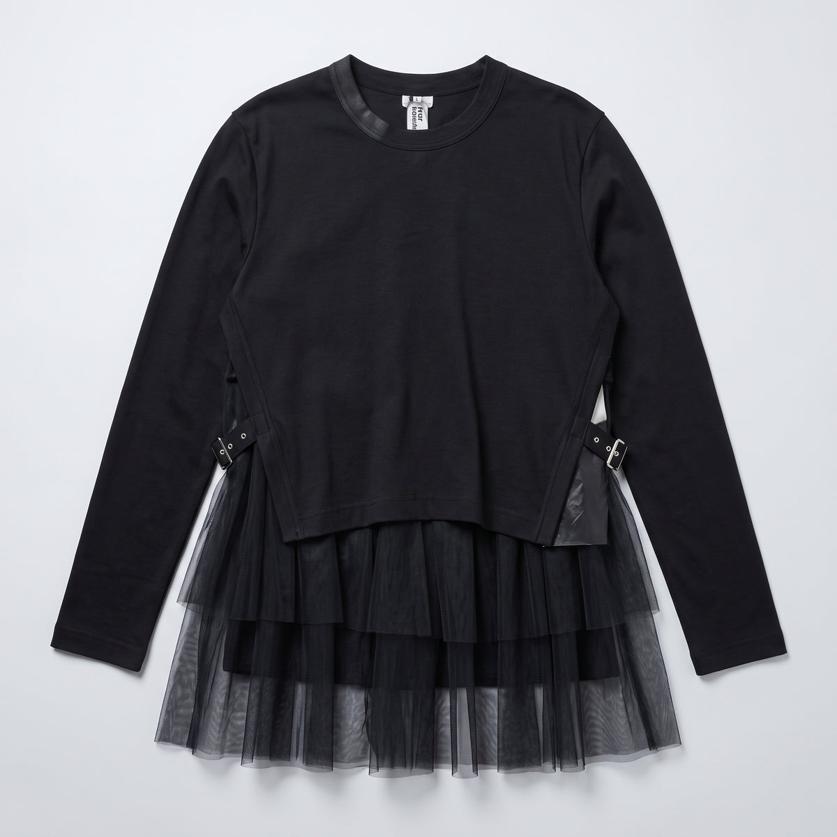 Buckled Tulle Hem Knit Top