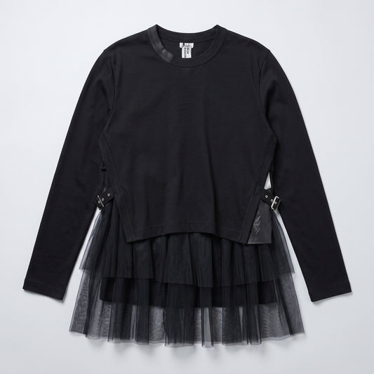Buckled Tulle Hem Knit Top