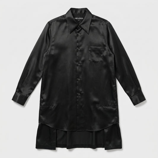 COMME DES GARCONS Black Satin Tiered Shirt Dress