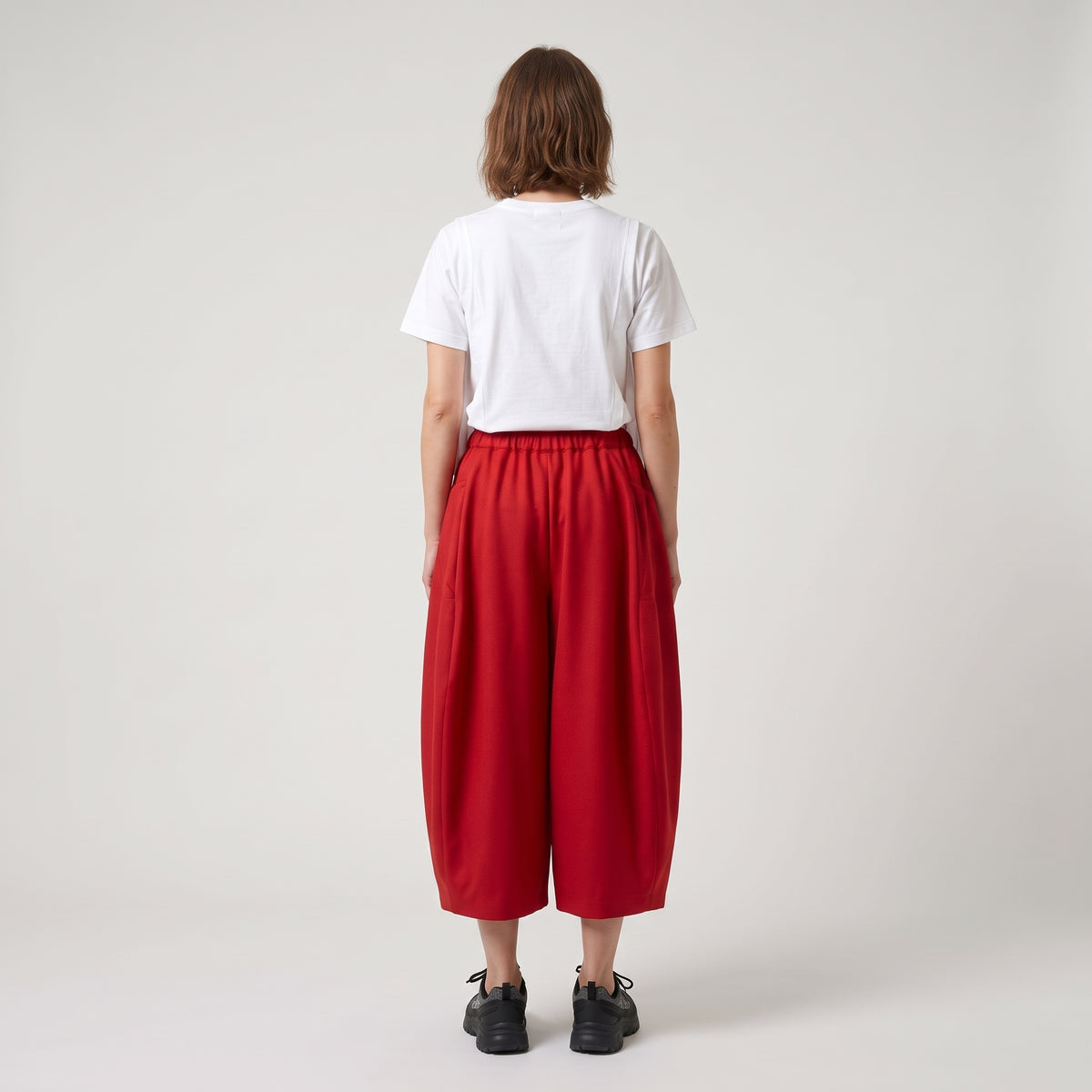 Red Voluminous Draped Trousers