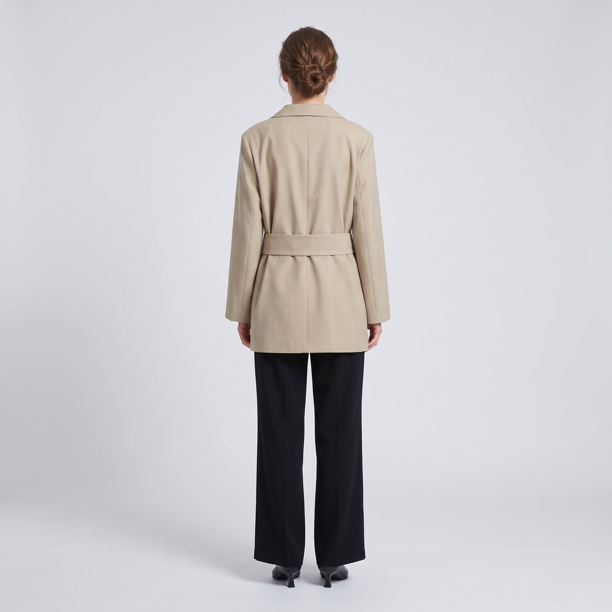 Asymmetric Belted Beige Blazer