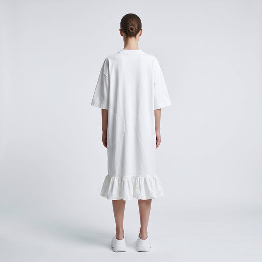 White Ruffled T-Shirt Dress