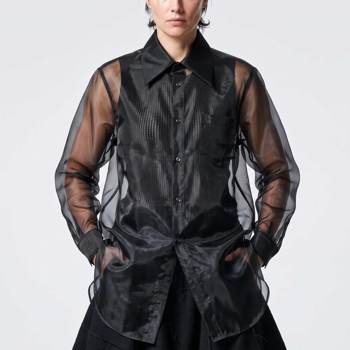 COMME DES GARCONS Sheer Black Button-Up Shirt - view 2