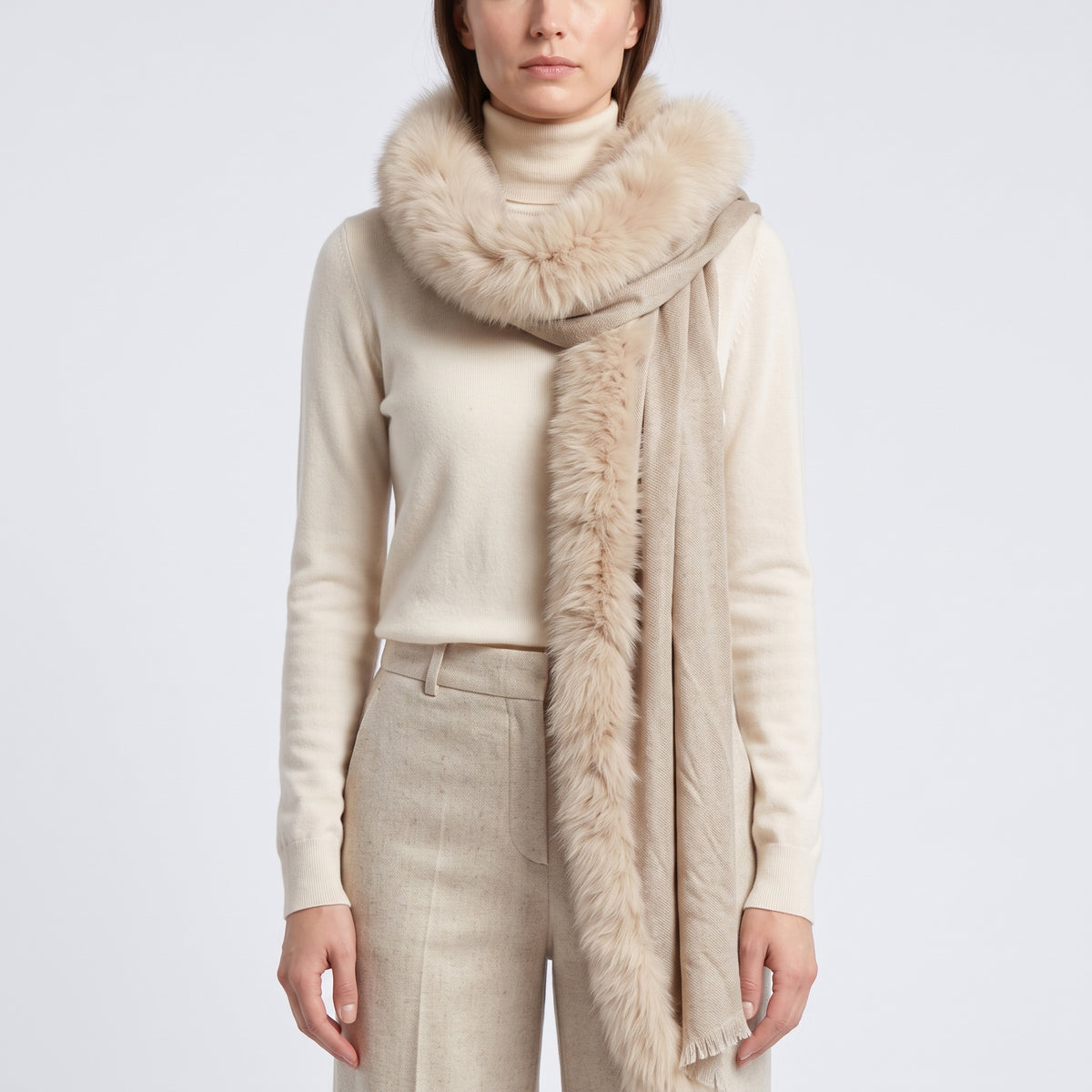 AMA PURE Fur Trimmed Wool Scarf Cape - view 6