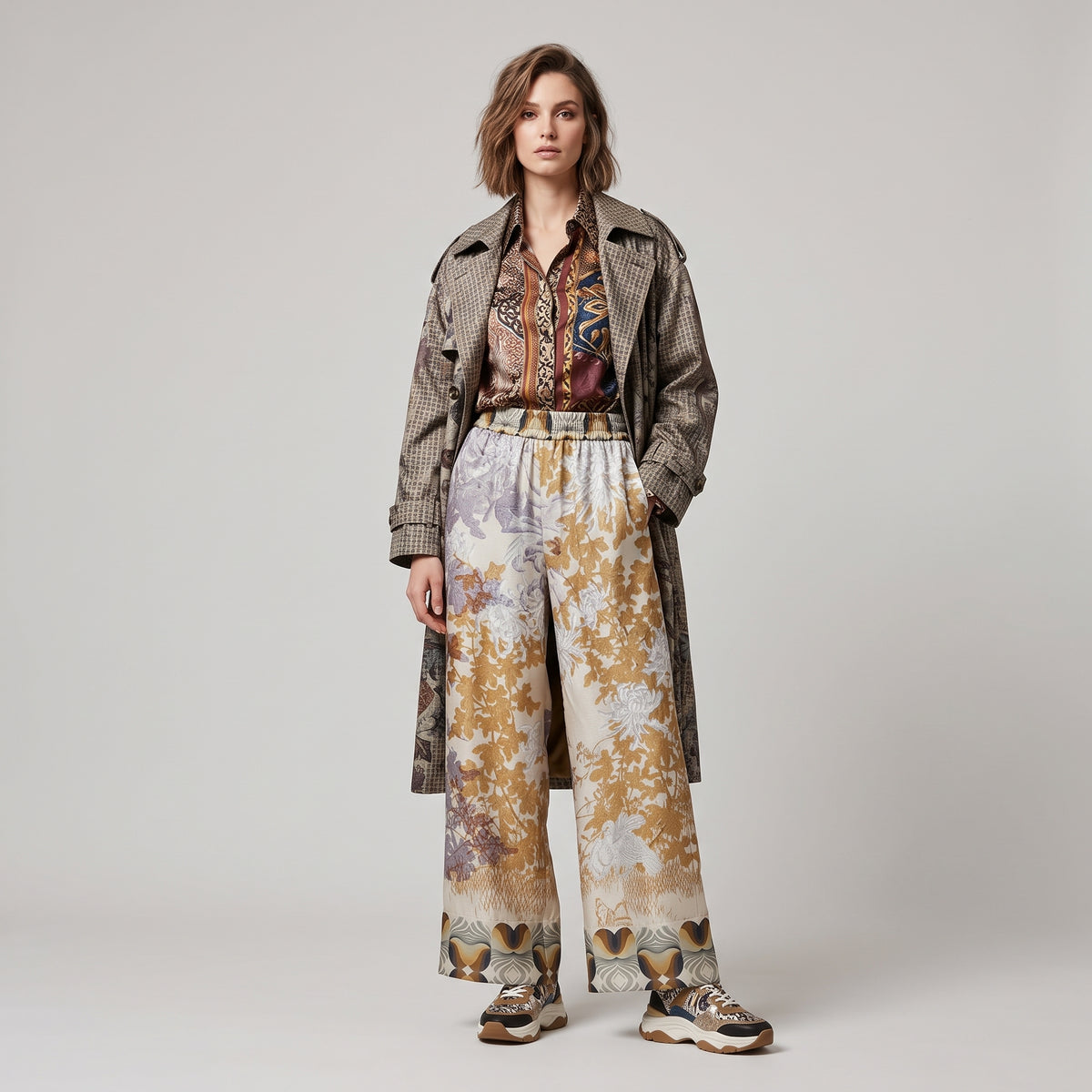PIERRE LOUIS MASCIA Golden Brown Printed Wide-Leg Trousers - view 3