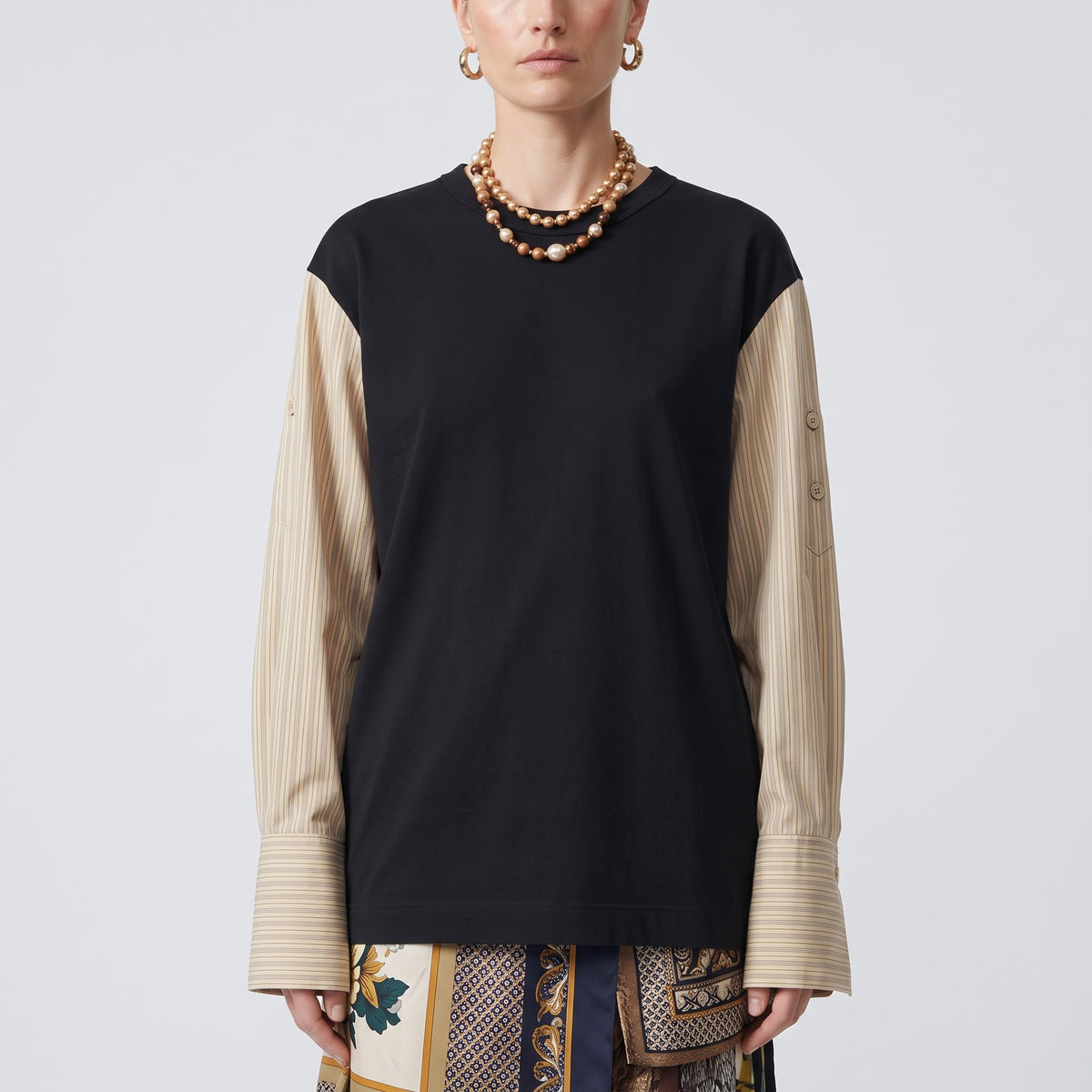 DRIES VAN NOTEN Striped Sleeve Hybrid T-Shirt - view 2