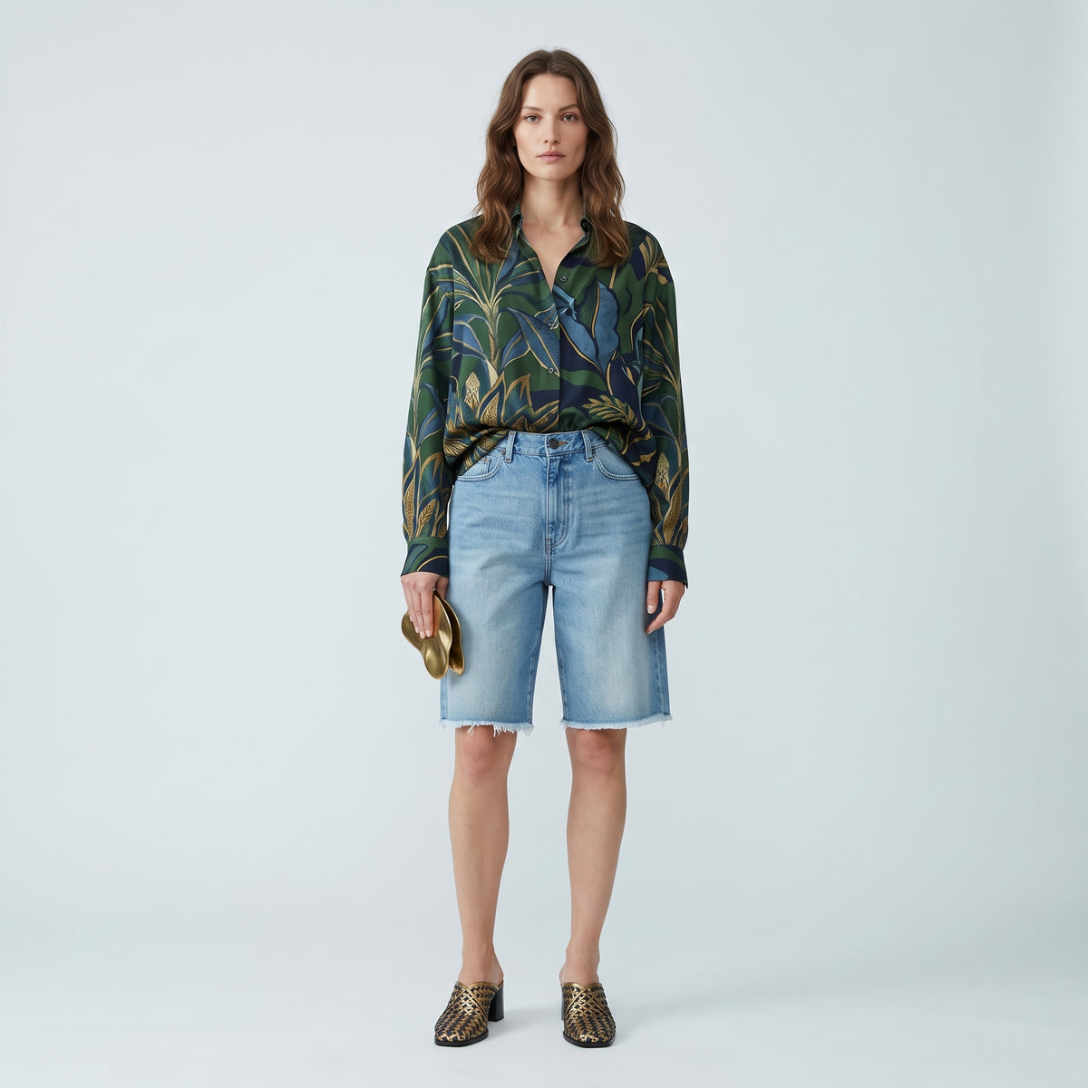 DRIES VAN NOTEN Light Wash Denim Raw-Hem Shorts - view 3