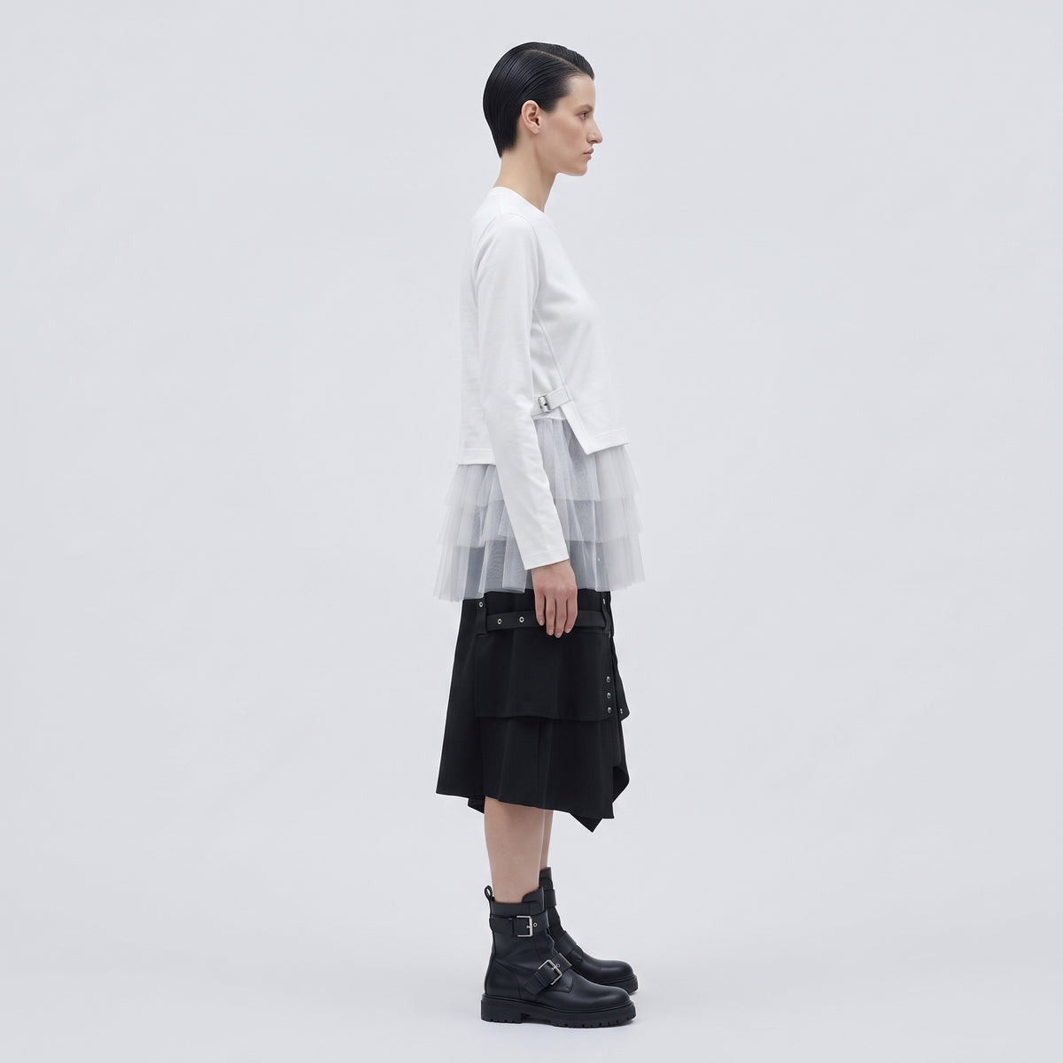 Layered Tulle Long Sleeve Top