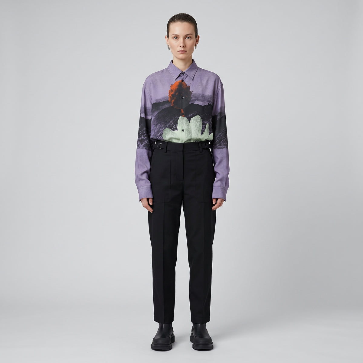 Lilac Floral Graphic Printed Shirt