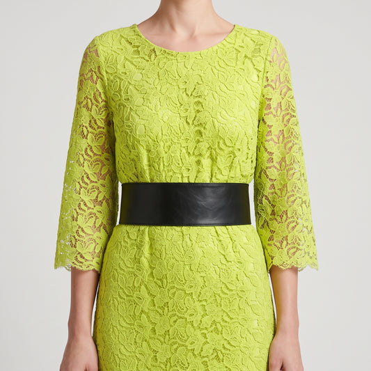 Vibrant Yellow Lace Midi Dress