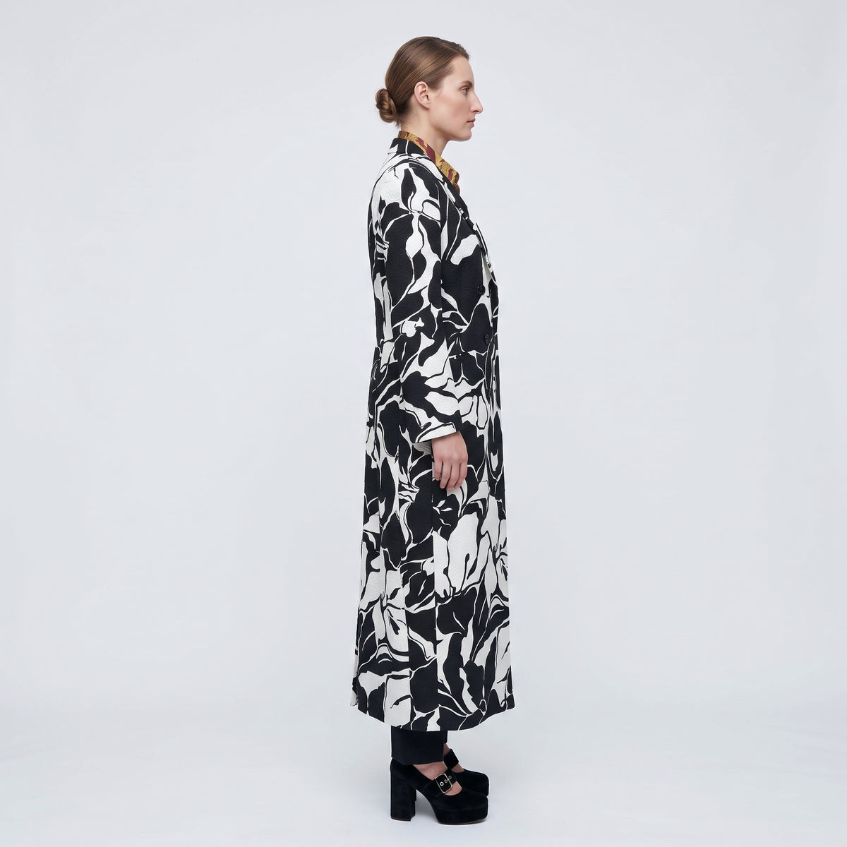 Floral Double-Breasted Long Coat