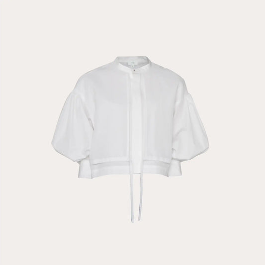 Cotton Balloon Sleeve Blouse- White