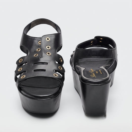 Eyelet Detail Platform Wedge Sandals