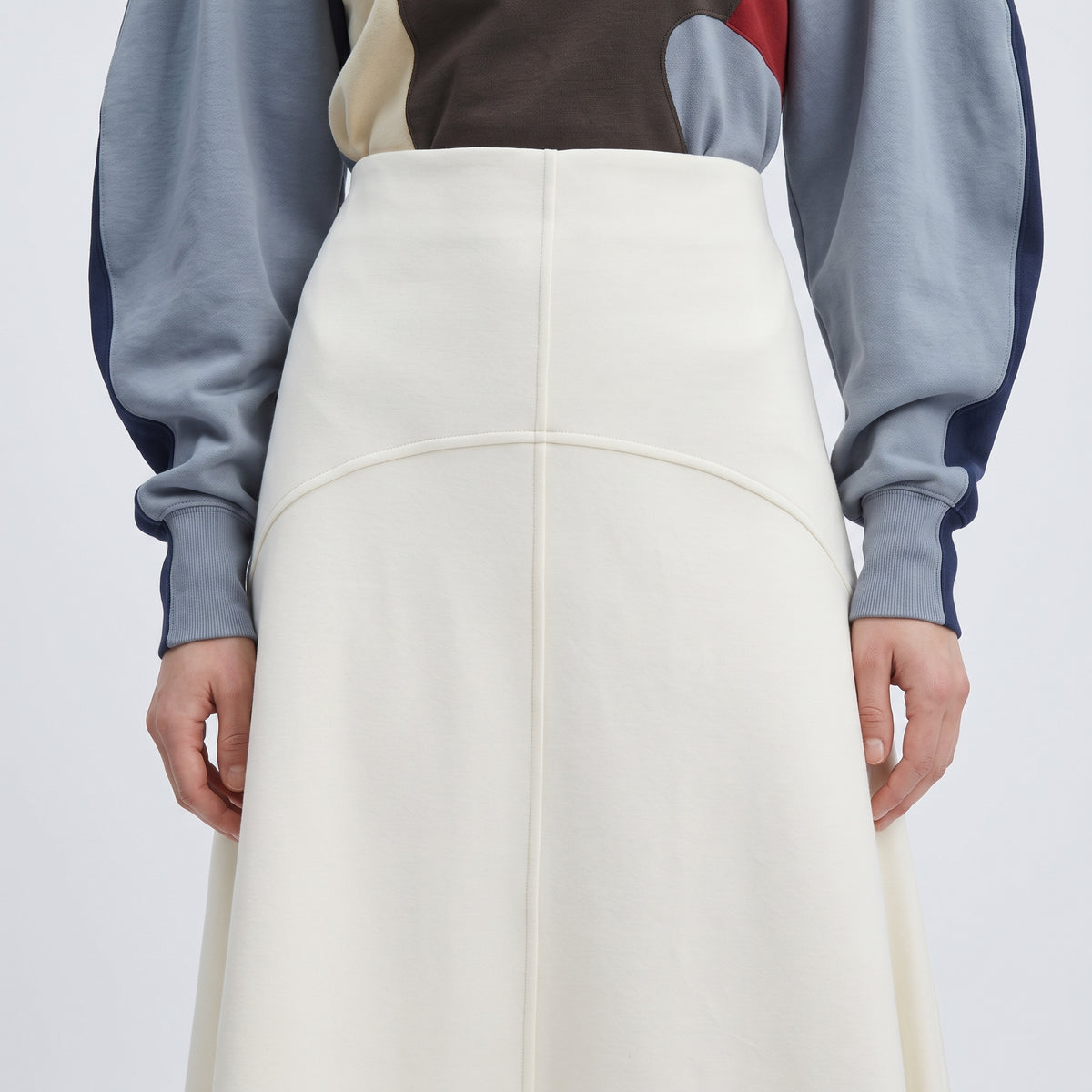 PLAN C White Structured Flared Midi Skirt - view 2